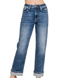 High Rise Cuffed Straight Jeans