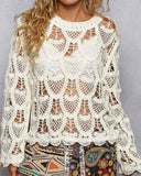 Open Knit Keyhole Long Sleeve - Cream