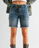 Mid Rise Tie Waist Shorts / Jorts