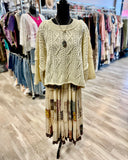3/4 Sleeve Cable Sweater - Cream