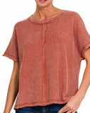Washed Waffle Top- *6//COLORS*