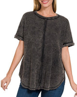 Washed Waffle Scoop Hem Top- *3//COLORS*