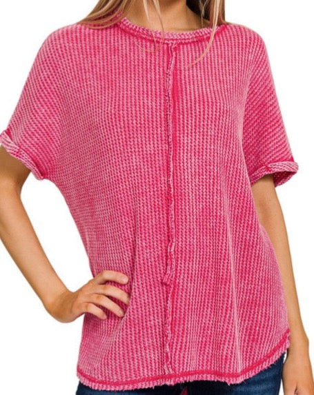 Washed Waffle Scoop Hem Top- *3//COLORS*