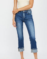 Mid Rise Cuffed Straight Leg