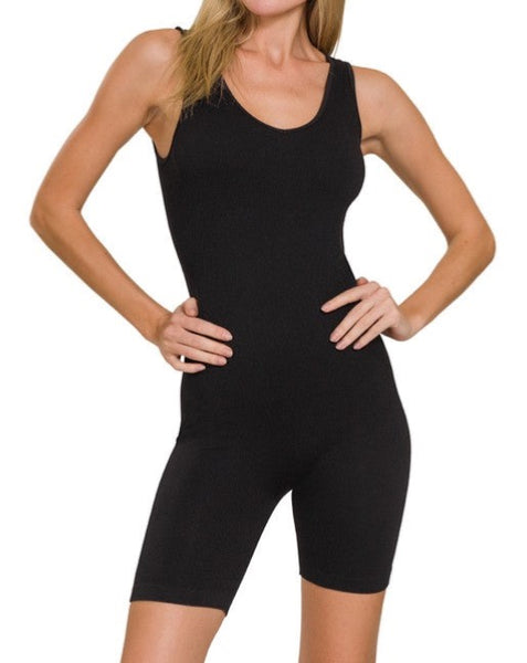 Ribbed Romper / Unitard - Black