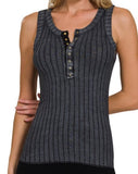 Washed Ribbed Snap Henley Tank - *7//COLORS*