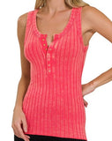 Washed Ribbed Snap Henley Tank - *7//COLORS*