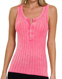 Washed Ribbed Snap Henley Tank - *7//COLORS*