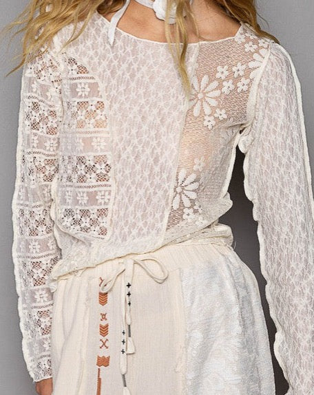 Patchwork Lace Long Sleeve  - Cream