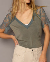 Lace Sleeve V-Neck - *3//COLORS*