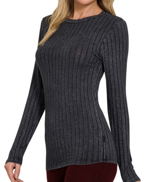 Washed Ribbed TankLong Sleeve Top