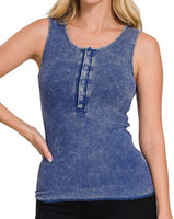 Washed Ribbed Snap Henley Tank *7//COLORS*