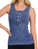 Washed Ribbed Snap Henley Tank *7//COLORS*