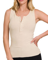 Washed Ribbed Snap Henley Tank *7//COLORS*