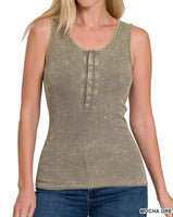 Washed Ribbed Snap Henley Tank *7//COLORS*