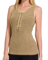 Washed Ribbed Snap Henley Tank *7//COLORS*