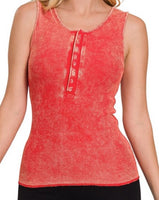 Washed Ribbed Snap Henley Tank *7//COLORS*