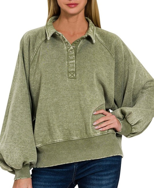 Snap Washed Fleece Pullover Sweatshirt - *7//COLORS*