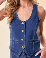 Tailored Denim Vest - Medium Wash