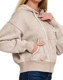 Zip Up Washed Fleece Hoodie - *3//COLORS*