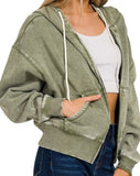 Zip Up Washed Fleece Hoodie - *3//COLORS*