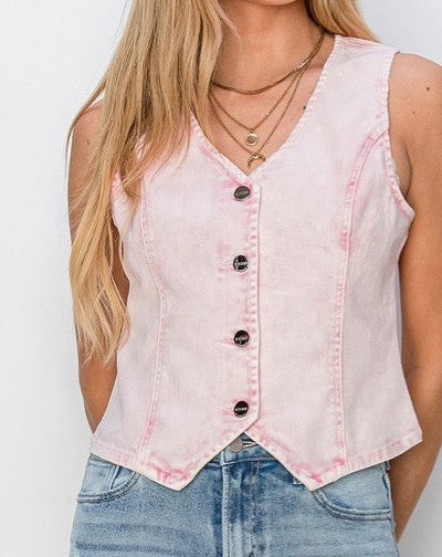 Washed PINK Denim Vest