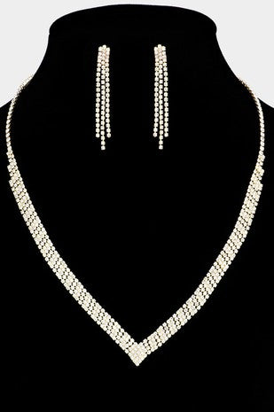 Rhinestone Necklace, Earrings Set