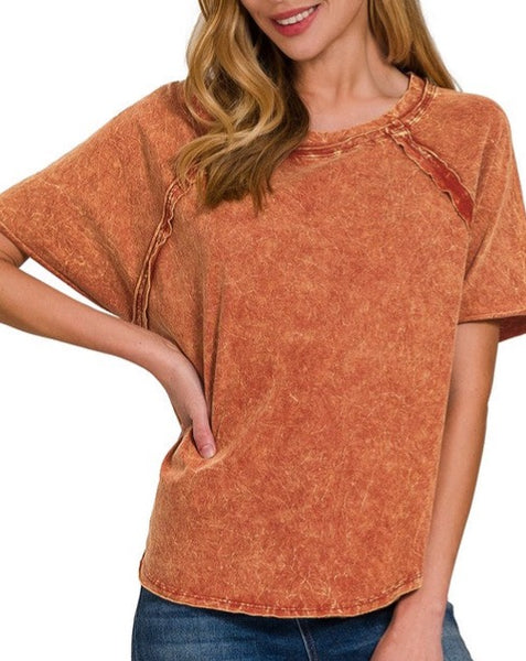 Washed COTTON Short Sleeve Raglan Top *4//COLORS*