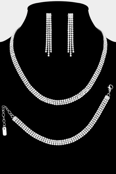 Rhinestone Necklace, Bracelet, Earrings Set