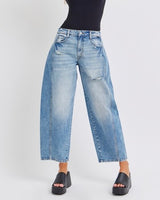 Mid Rise Distressed Barrel Jeans