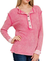 Washed Waffle Long Sleeve Crew Henley *2//COLORS*