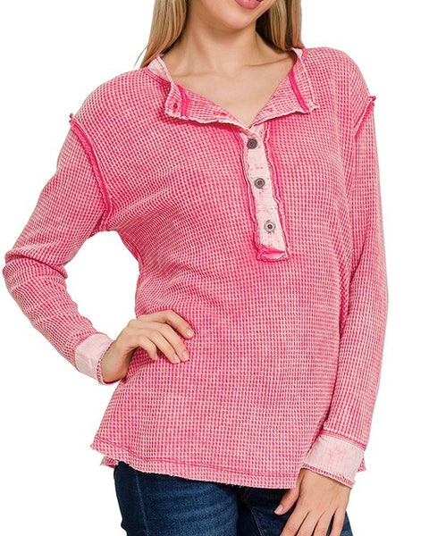 Washed Waffle Long Sleeve Crew Henley *2//COLORS*