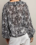 Black Print Smocked Cuff Blouse
