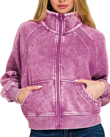 Washed Fleece Zip Up - *6/COLORS*