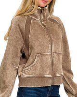 Washed Fleece Zip Up - *6/COLORS*