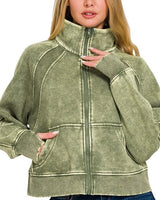Washed Fleece Zip Up - *6/COLORS*