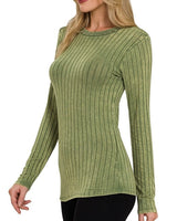 Washed Ribbed Long Sleeve Top