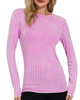 Washed Ribbed Long Sleeve Top