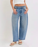 Mid Rise Barrel Jeans - Light Wash