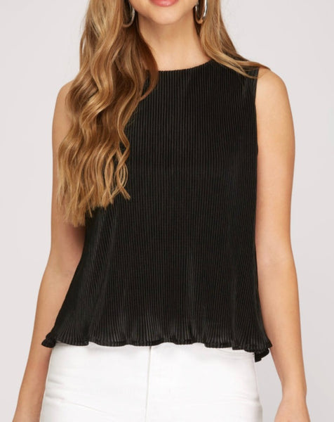Sleeveless Pleated Top - Black