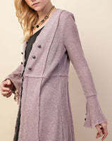 Cardigan w/ Lace Sleeve Details - MAUVE