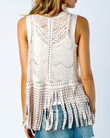 Suede Fringe Vest - Natural