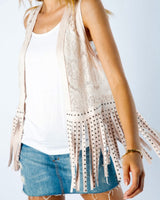 Suede Fringe Vest - Natural