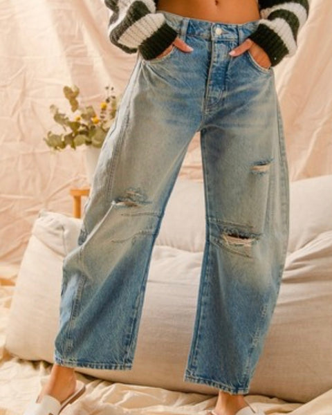 Distressed Barrel Jeans