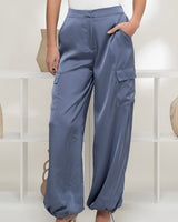 Satin Cargo Joggers - BLUE