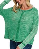 Washed Baby Waffle Long Sleeve Top *5//COLORS*