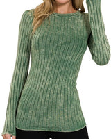 Washed Ribbed Long Sleeve Top