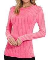 Washed Ribbed Long Sleeve Top