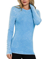 Washed Ribbed Long Sleeve Top