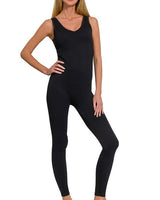 Ribbed Padded Unitard - BLACK